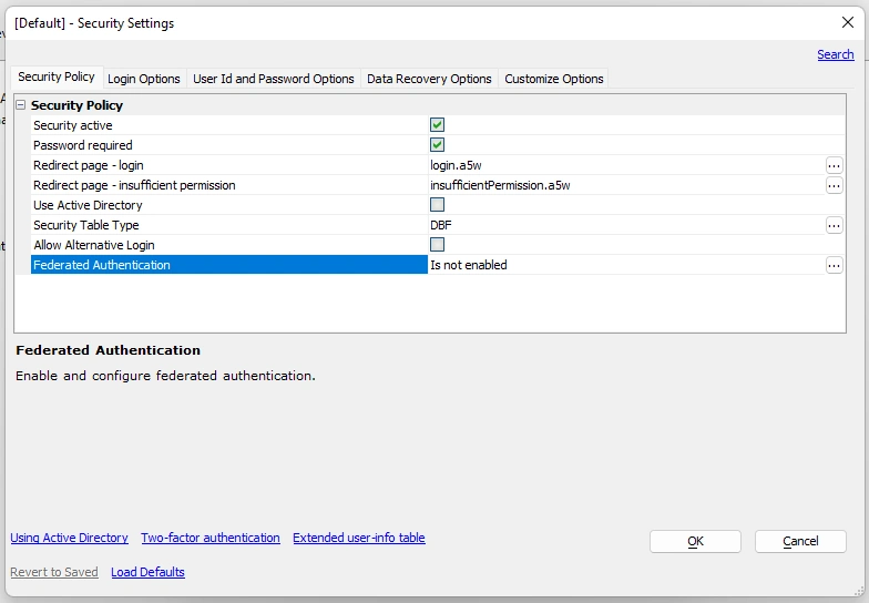 Security Settings Enable Federated Authentication